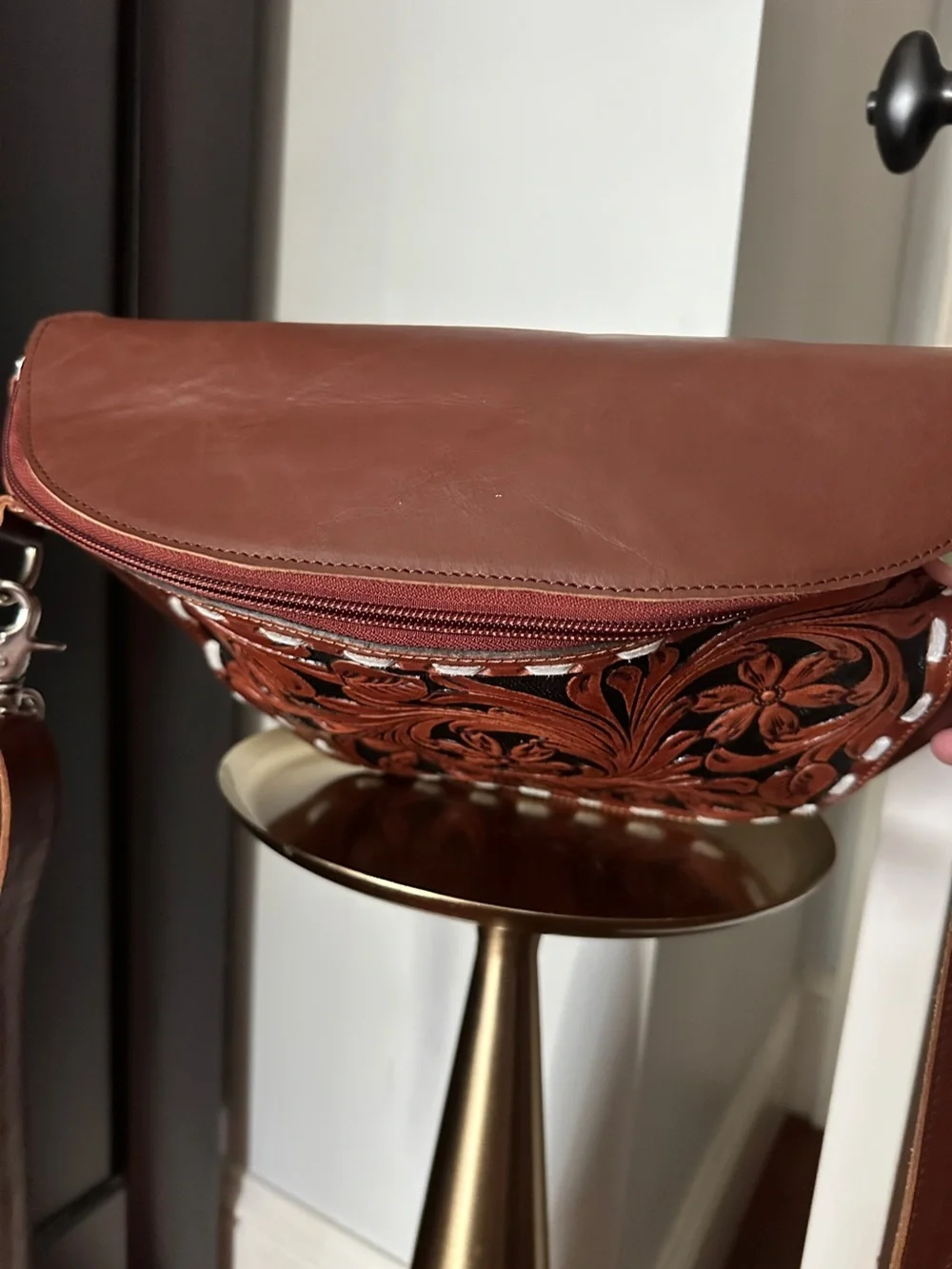 Embossed  Floral Crossbody Bag - Brown